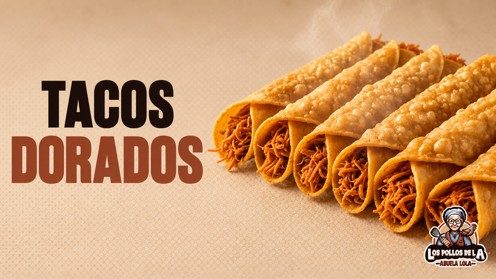 Tacos dorados crujientes rellenos de pollo deshebrado con crema, queso y lechuga